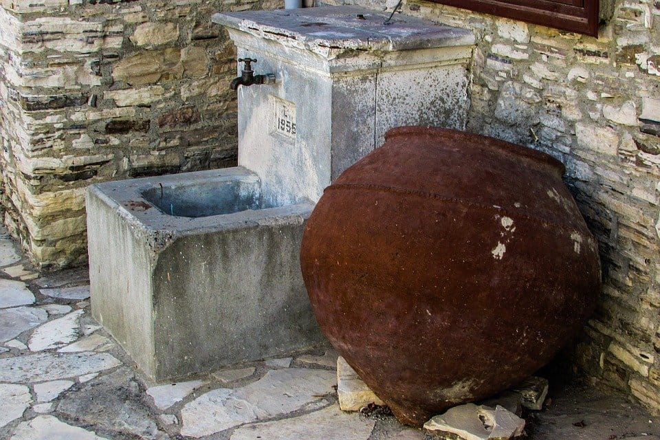 Fount, Container, Clay, Street, Village, Cyprus